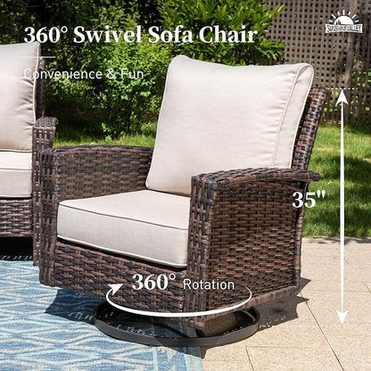 SUNSHINE VALLEY Patio Wicker Swivel Chairs Set of 2, Outdoor High Back Chairs with 5.5" Waterproof Cushions, Outdoor Furniture Set for Deck Porch and Yard, Peacock Blue