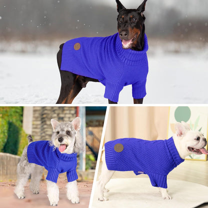 cyeollo Dog Sweater Pullover Turtleneck for Large Dogs, Classic Knitwear Fall Winter Cold Weather Pet Clothes Warm Pet Apparel Large Big Dog Sweaters, Royal Blue 3XL