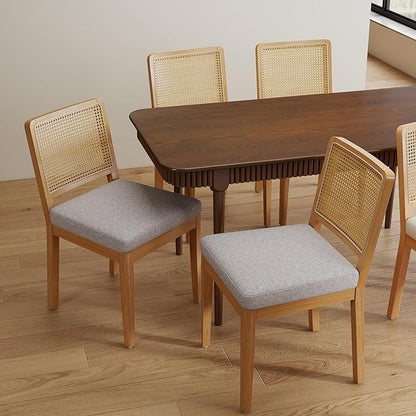 LukeAlon Set of 2 Dining Chairs Mid Century Modern with Woven Cane Back, Soft Chenille Upholstered Seat, Solid Wood Legs for Kitchen, Dining Room, Breakfast Nook, Farmhouse Style, Grey