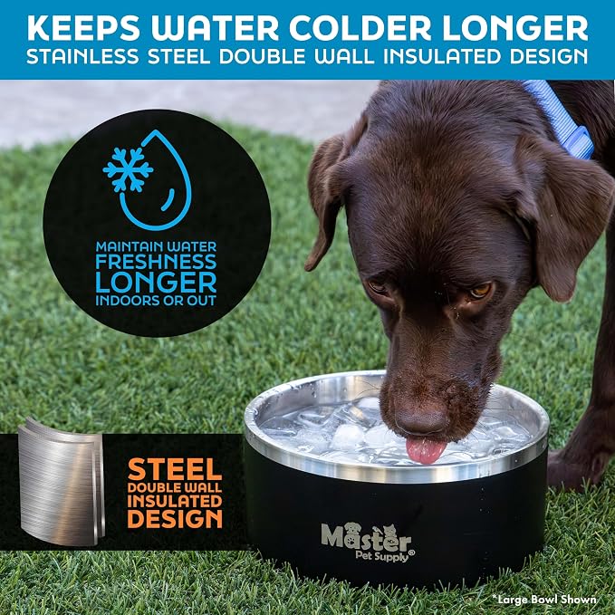 Master Pet Supply Stainless Steel Dog Bowls - 32 oz, Heavy Duty - Crimson Flame, Double Wall Extra-Thick Insulated, Non-Slip Pet Water Bowl for Dogs, Cats & Pets, Anti Rust Metal, Dish Washer Safe