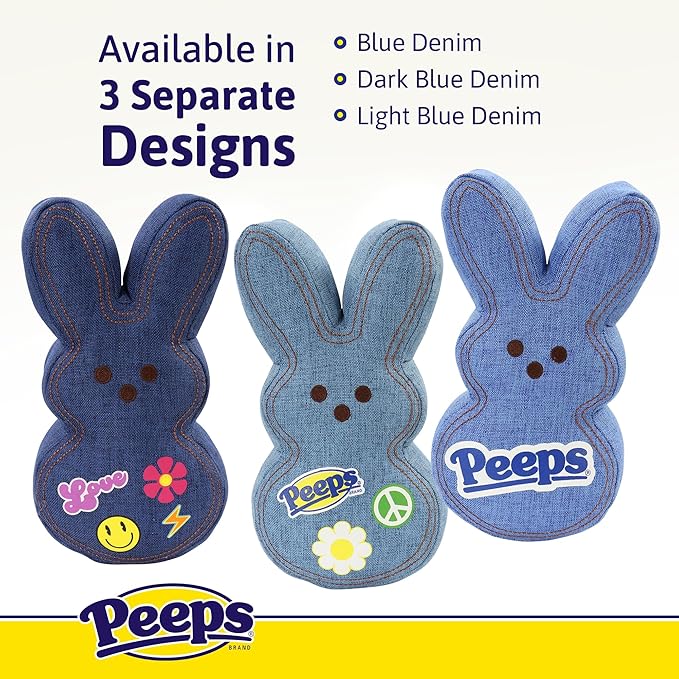Animal Adventure | 9" Light Blue Denim Shaggy Bunny Peeps Plush | Easter Basket Stuffed Animals for Kids | Marshmallow Candy | Huggable Soft Plushie Stuffers Buddy Toy | Collectable Gifts | Aged 3+
