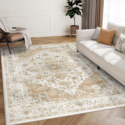 AMADA HOMEFURNISHING 5x7 Area Rugs, Washable Living Room Rug Low-Profile with Non-Slip Backing & Durable Edge Binding, Vintage 5x7 Rugs for Living Room, Bedroom, Dinning Room