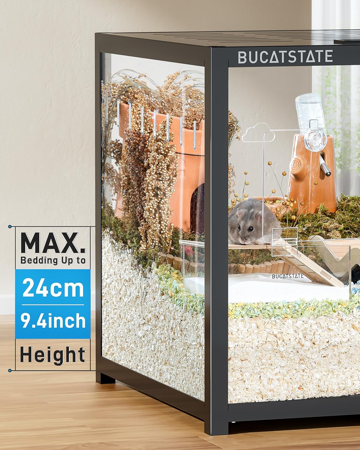 BUCATSTATE Hamster Cage 3.0: Large Metal Rat Cage Stackable with Top Access Easy Assemble 39.3L x 19.7W x 20.4H Inches Dwarf Syrian Hamster Tank for Gerbil Mouse (5.4 ft², Black)