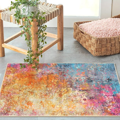 Lahome Modern Abstract Area Rug - 2x3 Small Kitchen Rug Washable Rugs for Entryway Colorful Bathroom Rug Non Slip, Rainbow Contemporary Front Indoor Doormat Floor Throw Carpet for Bedroom