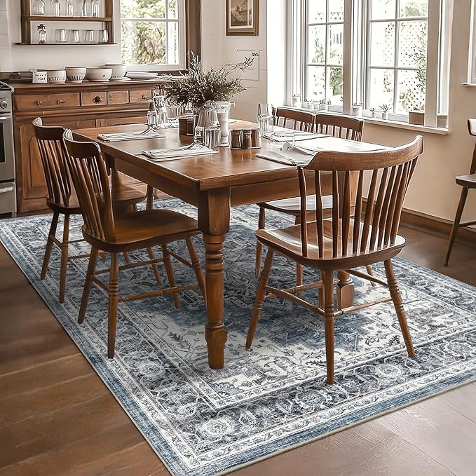 6x9 Area Rugs for Living Room Ultra-Soft Washable Rug Vintage Distressed Boho Area Rug, Non-Slip Retro Print Low Pile Stain Resistant Carpet for Bedroom Dining Room Kitchen Office