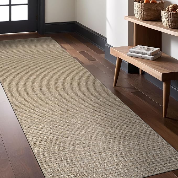 Non Slip Beige Solid Rubber Back Thing Runner Rugs for Living Room 2x7 for Kitchen, Rug for Bedroom and Hallway, Stain Resistant Easy Cleaning Non Shedding Carpet Beige 2 x 7