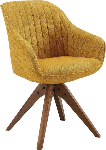 Art Leon Dining Room Chair - Mid Century Modern Fabric Upholstered Swivel Dining Chair with Wood Legs, Leisure Side Chair with Arms for Living Room, Yellow