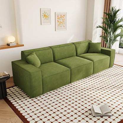 110" Cloud Sectional Couch, Chenille Boneless Couch 3 Seater with Deep Seats & Wide Armrests, Comfy Modular Sectional Sofa Memory Foam Compression Floor Sofa for Living Room, No Assembly Required
