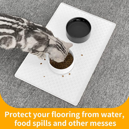Ptlom Pet Placemat for Dog and Cat, Waterproof Silicone Pet Feeding Bowl Mats for Food and Water, Small Medium Large Dogs Mat Prevent Residues from Spilling to Floor, White, 31.5" 23.6"