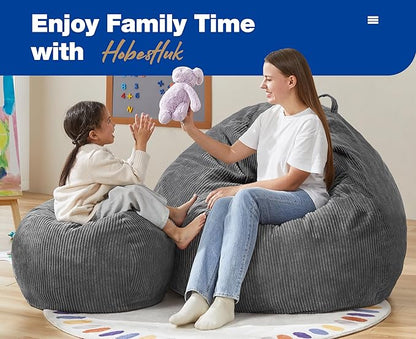 Hobestluk 4.5FT Bean Bag Chair Giant Bean Bag Chair with Filler Included Adult Bean Bag Chairs with Removable Cover for Bedroom Living Room - (Jumbo, Grey)