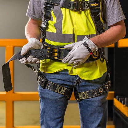 Guardian 21029 Cyclone Construction Harness with Waist Pad | Side D-Rings | OSHA & ANSI Compliant | Black/Yellow | Small