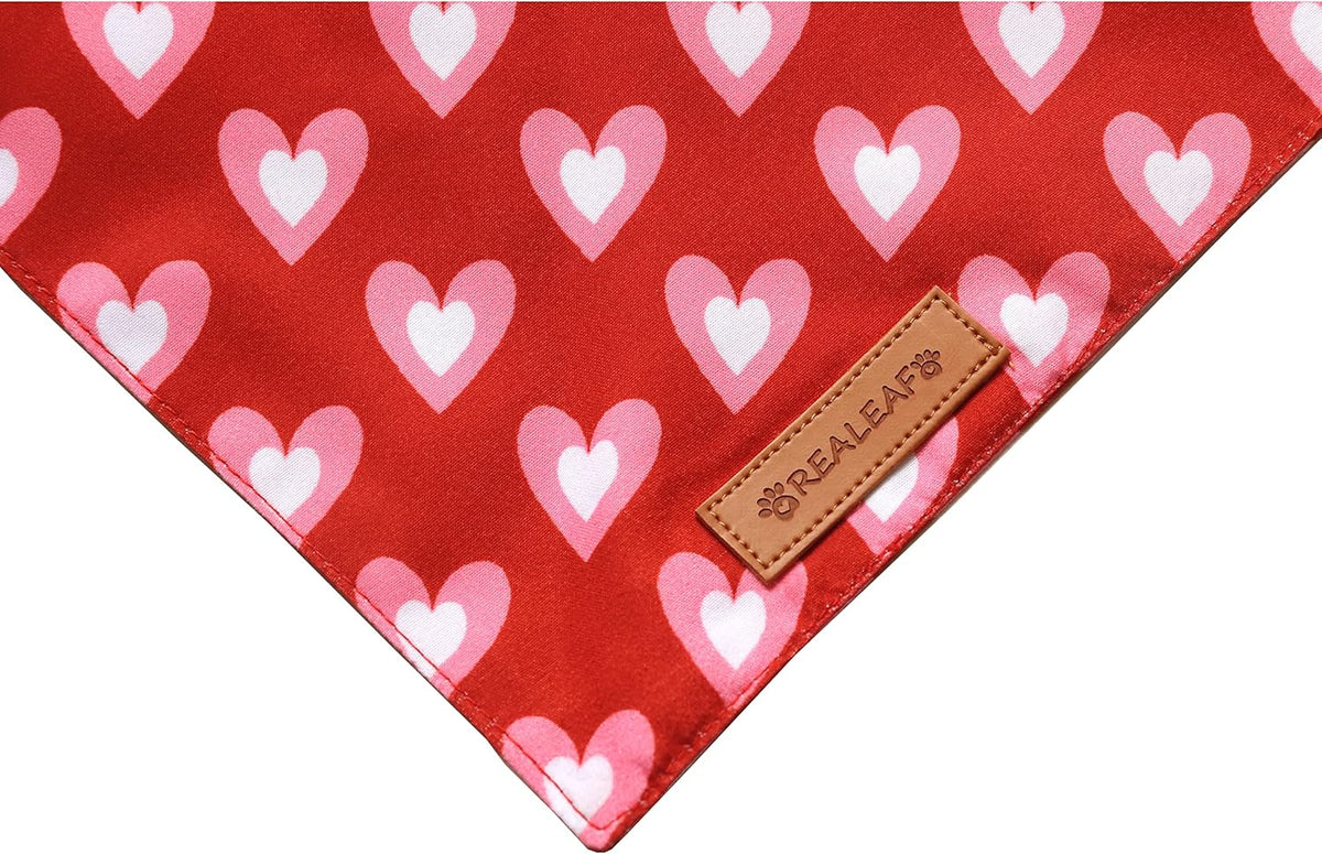 Realeaf Love Dog Bandanas 2 Pack, Triangle Reversible Mothers Day Valentine's Day Pet Scarf for Boy and Girl, Premium Durable Fabric, Holiday Bandana for Large and Extra Large Dogs (X-Large)