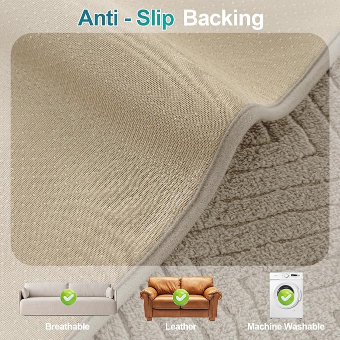 Turquoize Waterproof Couch Cover for Dogs Fuzzy Pet Couch Covers for Sofa Thick Dog Bed Cover Non-Slip Sofa Covers for 2 Cushion Couch Protector Slipcover Pet Friendly (Khaki, 36" x 36")