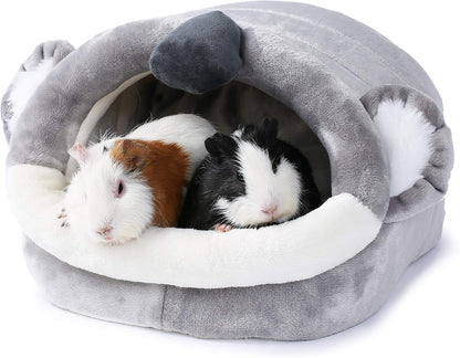 JanYoo Warm Bunny Bed for Rabbits Outdoor Cage Hideout Hut Tent Cave Tunnel Cute House Cotton Washable Winter Gray XLarge