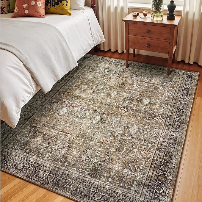 Lofus 5x7 Area Rug for Living Room,Brow Washable Area Rugs with Non-Slip Backing,Soft Neutral Carpets for Bedroom Dining Room Home Office Indoor Nursery