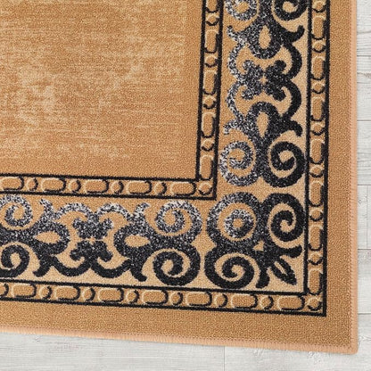 Antep Rugs Alfombras Bordered Modern 3x5 Non-Slip (Non-Skid) Low Pile Rubber Backing Indoor Area Rug (Gold Brown, 3' x 5')