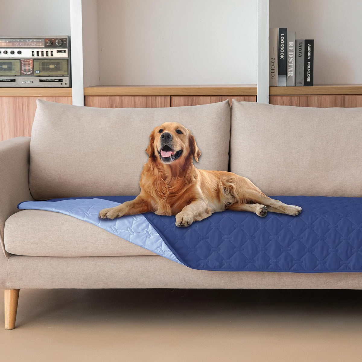 gogobunny 100% Double Sided Waterproof Dog Blanket Soft Pet Bed Cover Reversible Protect Furniture Couch Sofa Car for Puppy Cat Kids (Dark Navy/Light Navy, 30x80 Inch (Pack of 1))