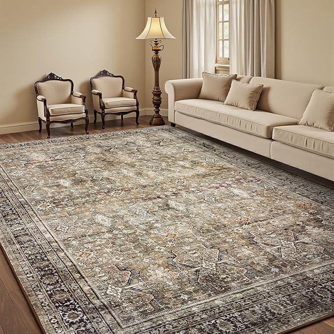 Lofus 5x7 Area Rug for Living Room,Brow Washable Area Rugs with Non-Slip Backing,Soft Neutral Carpets for Bedroom Dining Room Home Office Indoor Nursery