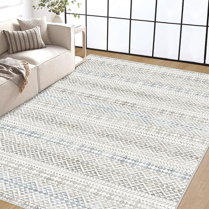 5'x7' Machine Washable Abstract Design Area Rug Machine Washable Area Rugs 5X7, Non Slip, Stain Resistant, Home Decor Living Room Area Rugs 5x7 (Grey Blue Cream 5x7)…