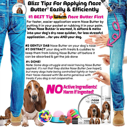 The Blissful Dog Basset Hound Nose Butter for Dry, Cracked Skin, Lick-Safe Dog Nose Balm with Moisturizing Shea Butter, Almond, Olive, and Essential Oils, Pet Supplies, Uncented, 4 oz.