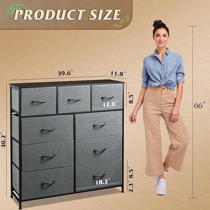 WLIVE 9-Drawer Dresser, Fabric Storage Tower
