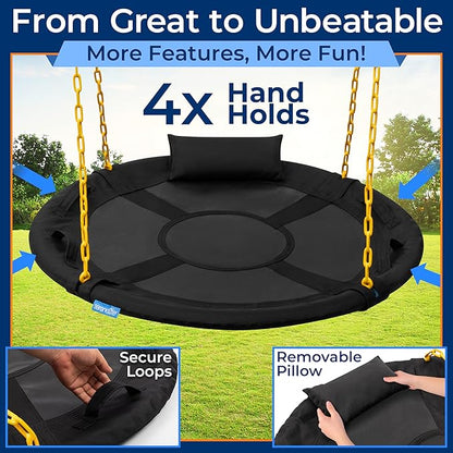 SereneLife 40" Saucer Swing - Outdoor Swing Set with Heavy-Duty Chains & Hanging Kit, Swinging Seat Spinner with Pillow & Carry Bag, Weatherproof, Water-Resistant, Supports Up to 700 lbs, Black