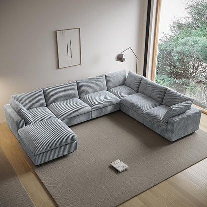 Cloud Modular Sectional Couch,157" Oversized 7 Seater Sofa,V Shaped Sofa Couch with Storage Ottoman,Plush Sofas with Chaise for Living Room,Covers Washable&Replaceable (Grey)
