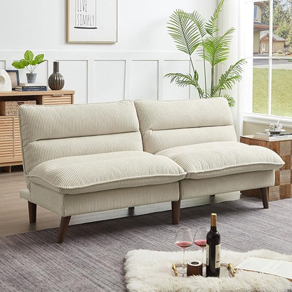 Convertible Futon Sofa Bed, 72" Futon Couch with Adjustable Back, Upholstered Sleeper Sofa Bed for Living Room, Apartment, Small Space, Beige