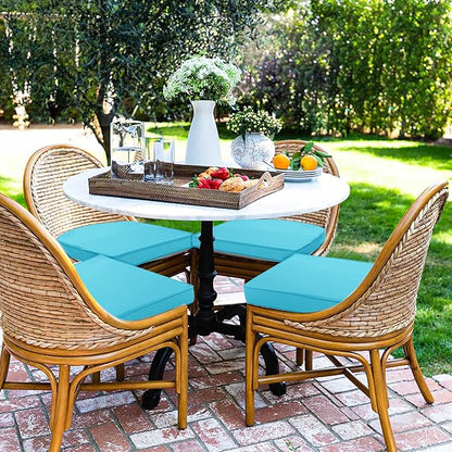 Outdoor Chair Cushions Set of 4 Waterproof Patio Chair Cushions with Tie 5 Year Color Fastness Thick Outdoor Seat Cushion for Garden Lawn Round Corner Teal 17x16 Inch
