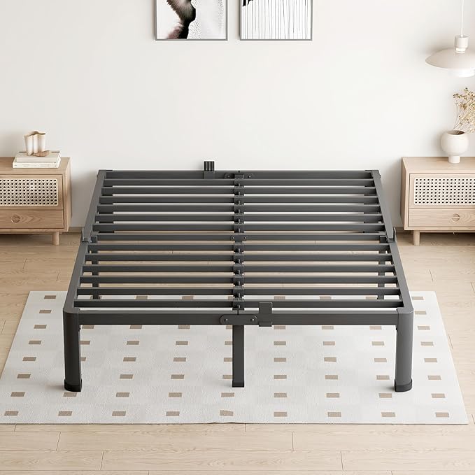 7 Inch Full Size Bed Frame, 3500Lbs Heavy Duty Metal Platform with Round Corner Legs Mattress Slide Stopper, Steel Slat Support No Box Spring Needed, Noise Free, Non-Slip, Easy Assembly