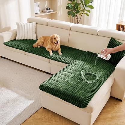 FUANGUI 2 Pack Waterproof Couch Cover for Dogs Pets Sofa Protector | Non-Slip Washable Fuzzy Soft Sofa Slipcover for 2 PCS L Shaped Sofa Pet Friendly, 27.6" x 59.1"+27.6" x 70.9",Dark Green