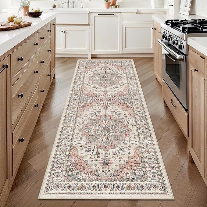 2x6 Vintage Runner Rug Low Pile Runners Non-Slip Machine Washable Rug Retro Distressed Print Lightweight Carpet for Hallway Kitchen Living Room Bedroom Laundry Room