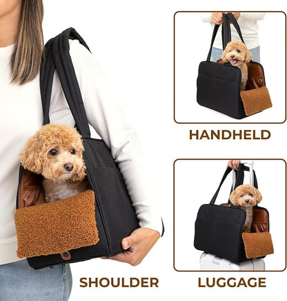 Black Dog Purse Carrier for Small Dogs – Cotton Padded Interior, Multiple Pockets, Breathable Mesh & Comfortable Strap, Durable Polyester Travel Bag, Lightweight Cat Carrier, Versatile Small Pet Bag