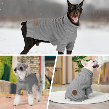 cyeollo Dog Sweaters Turtleneck Knitted Sweater with Leash Hole Winter Pet Clothes Dog Sweaters for Small Dogs, Grey M