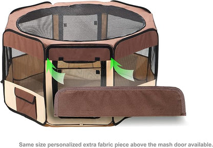 Pawer 36”×18.5” 8-Panel Foldable Pet Playpen, for Small Medium Cat/Dog/Puppy, Brown+Beige, 600D Oxford Cloth Portable Indoor & Outdoor Kennel with Carry Bag, Multiple Sizes & Colors Available