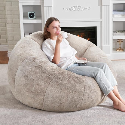 Hobestluk Bean Bag Chairs Large Bean Bag Couch for Adults Stuffed Sofa Chair Comfy Giant Bean Bag Chair with Spacious Design for Reading, Playing or Relaxing (Brown)