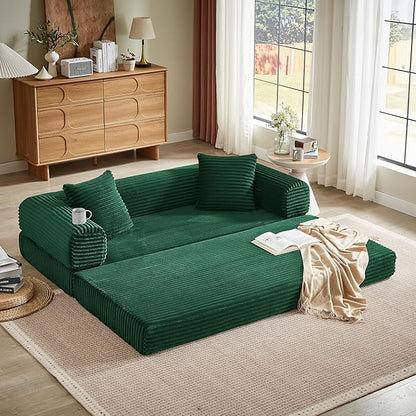 Boneless Couch Sofa Bed Sectional Couches for Living Room,Futon Cloud Couch with Sleeper Sofa,Sofas for Living Room Oversized Corduroy Upholstered (Green)