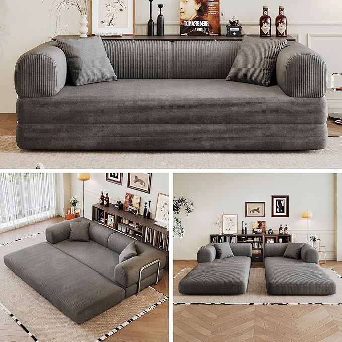 Boneless Couch Sectional Sofa,Convertible Sofa Bed with Sleeper Sofa,Futon Floor Couch Folding Sofas for Living Room,Bedroom,Apartment (Grey, 78.8''W)