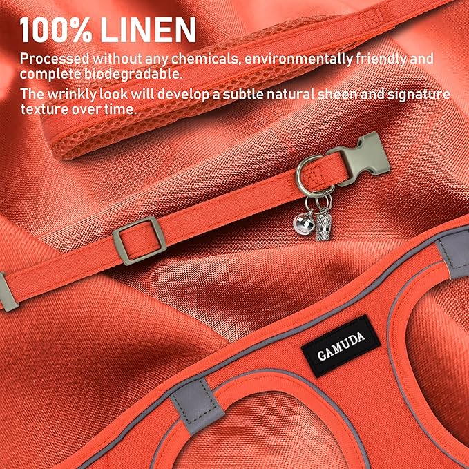 GAMUDA Small Pet Harness Collar and Leash Set, Step in No Chock No Pull Linen Fabric Soft Mesh Dog Vest Harnesses Reflective for Dogs Puppy Cats Kitten Rabbit (Orange, XL)