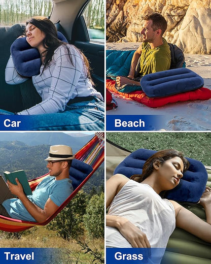 Kampair Ultralight Inflatable Camping Pillow for Sleeping – Soft Velvet Cover, Compact & Portable, Ergonomic Neck Support, Machine Washable Air Pillow, Perfect for Travel, Hiking, Backpacking – Blue