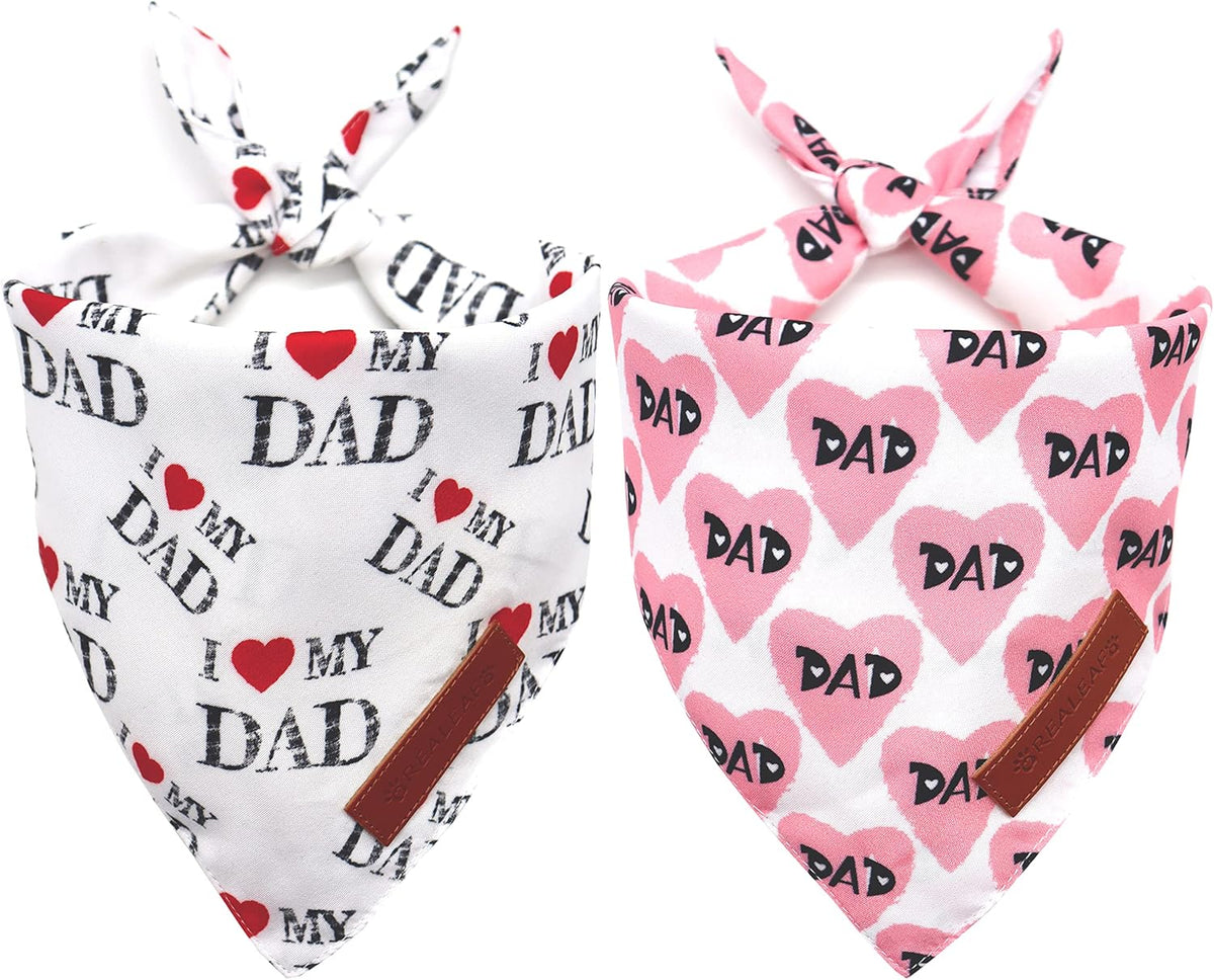 Realeaf Fathers Day Dog Bandanas 2 Pack, Reversible I Love My Dad Pet Scarf for Boy and Girl, Premium Durable Fabric, Bandana for Small Medium Large and Extra Large Dogs (X-Large)