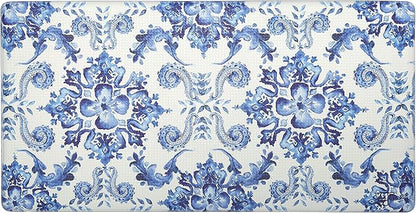 J&V TEXTILES Anti Fatigue Kitchen Mat for Floor, Embossed Themed Cushioned Kitchen Runner Rug Mat, Non Slip, Easy Wipe Clean, 1/2 Inch Thick (20x39 inches, Poppy Sketch Tile)