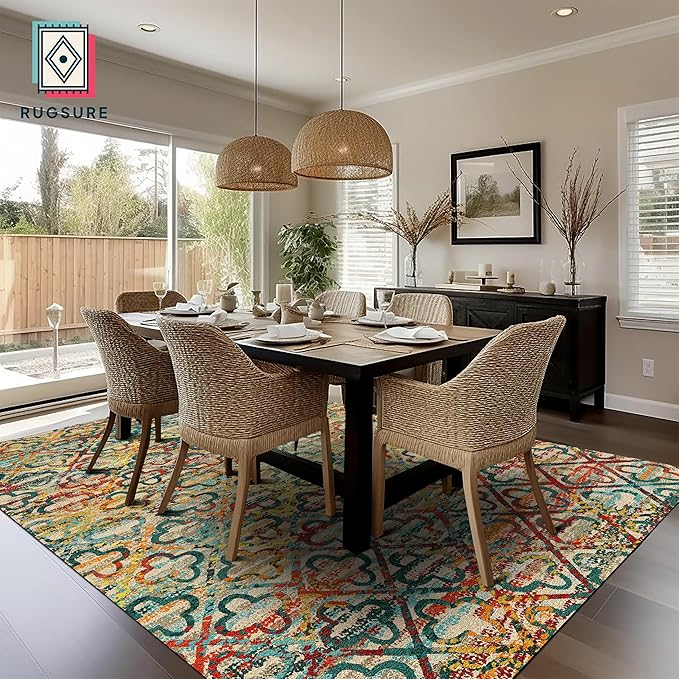 RUGSURE Washable Area Rugs, 3' x 5 ' - 1/6 Thick - Stain & Water Resistant Non-Slip - Perfect Resistant Rug for Living Room, Bedroom, Nursery, Pet & Child Friendly, Vibrant Colors Rugs, Multicolor