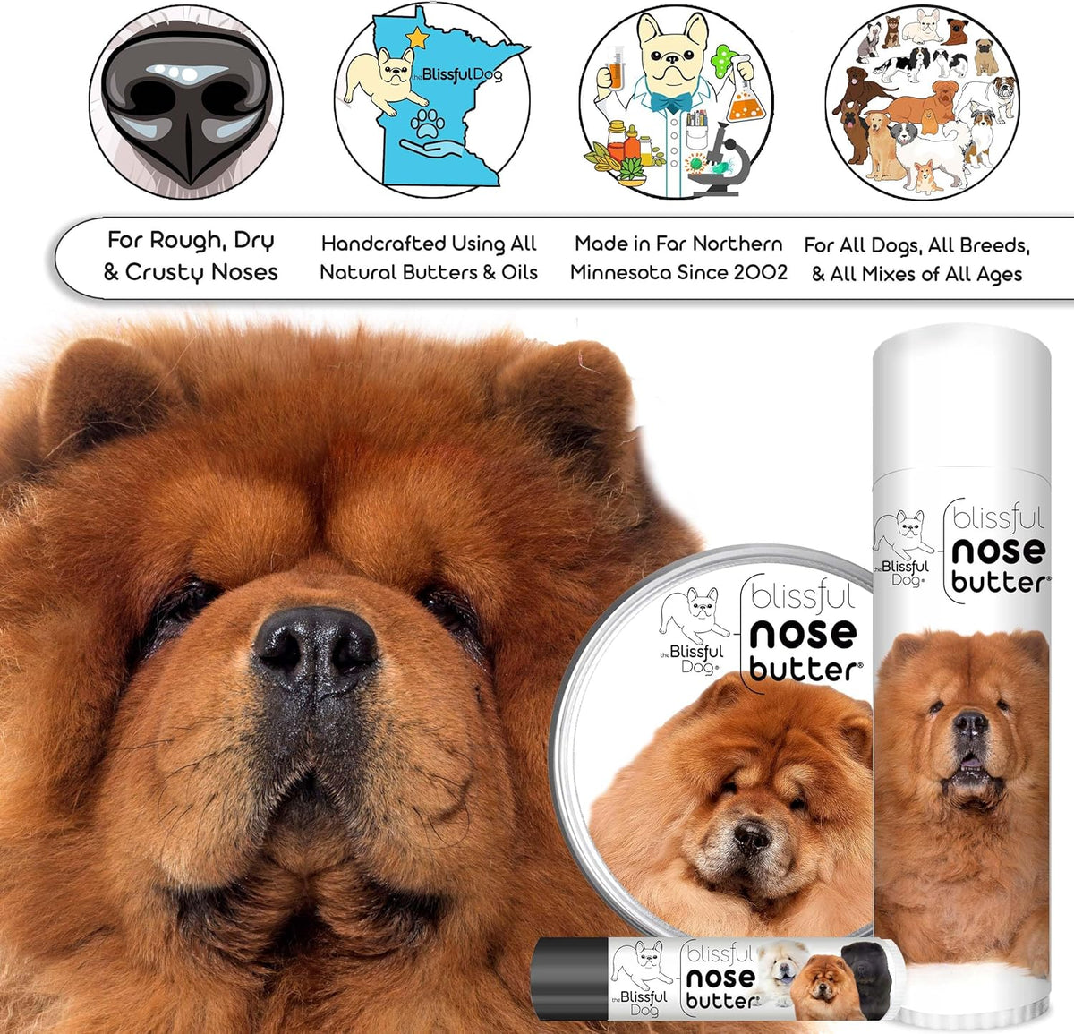 The Blissful Dog Chow Nose Butter for Dry, Cracked Skin, Lick-Safe Dog Nose Balm with Moisturizing Shea Butter, Almond, Olive, and Essential Oils, Pet Supplies, Uncented, 4 oz.