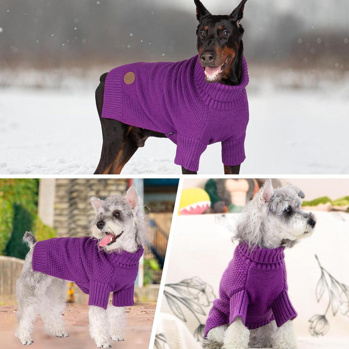 cyeollo Dog Sweater Pullover Turtleneck for Dogs, Classic Knitwear Fall Winter Cold Weather Dog Clothes Warm Pet Apparel Small Dogs Sweaters, Purple L