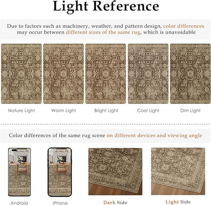 Brown 2x6 Runner Rug Hallway Non Slip Kitchen Vintage Distressed Long Carpet Indoor Machine Washable Traditional Floral Bedroom Accent Throw Rug for Office Laundry Bathroom Dining Living Room