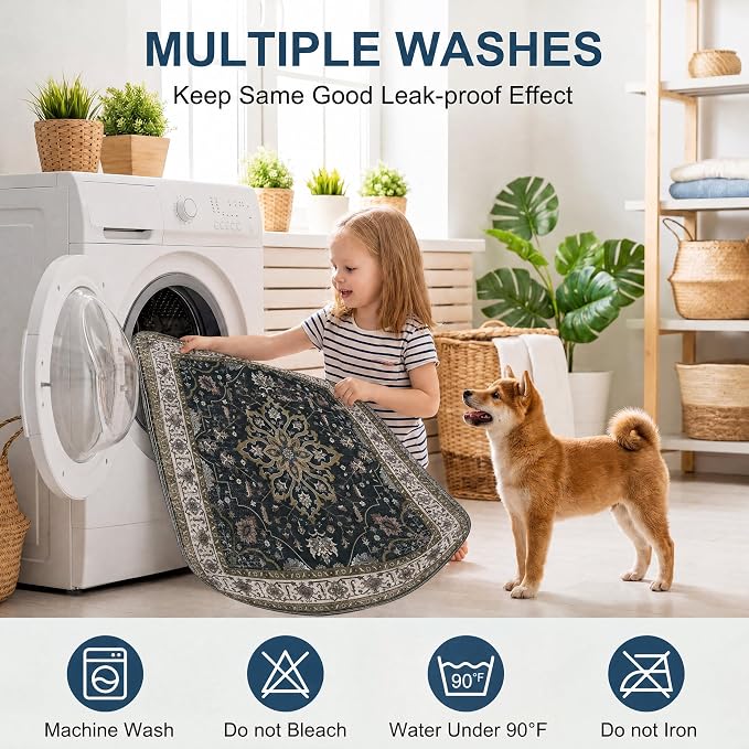Washable Pee Pads for Dogs,Great Urine Absorbent Reusable Puppy Training Pads,Waterproof,Leak-Proof & Non-Slip Potty Pads for Whelping,Crate,Playpen,Bed.(Black Floral,72"x72")