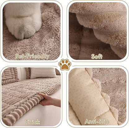 Couch Cover for Sofa, Sectional Couch Cover for Dogs, Sofa Cover Washable, Cushion Cover Blanket Pad Bed Mat for Pets, Fleece Furniture Protector, Brown, 27.6x70.9in