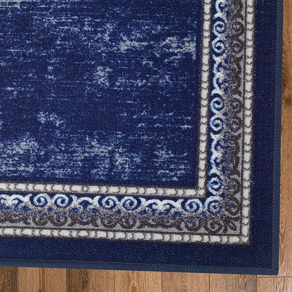 Antep Rugs Alfombras Bordered Modern 2x10 Non-Slip (Non-Skid) Low Pile Rubber Backing Indoor Area Runner Rug (Navy, 2' x 10')
