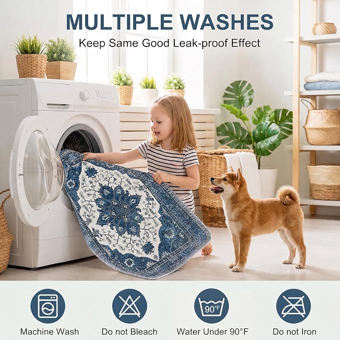 Washable Pee Pads for Dogs,Great Urine Absorbent Reusable Puppy Training Pads,Waterproof,Leak-Proof & Non-Slip Potty Pads for Whelping,Crate,Playpen,Bed.(Dark Navy Floral,48"x48")